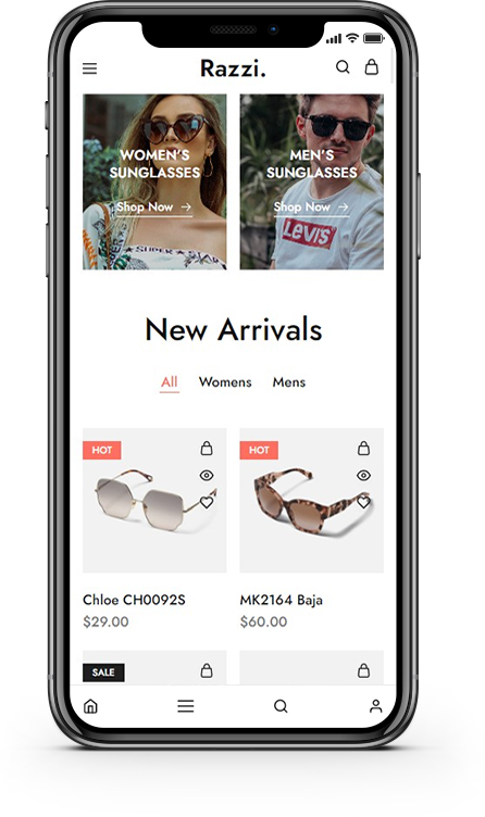 Razzi WooCommerce WordPress Theme Main Glasses